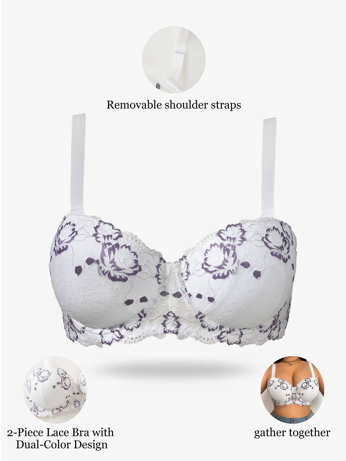 Plus Size Lace & Embroidery Wo - مراجعة Underwire Bra Padded وسعره