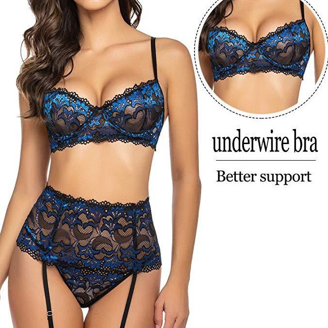 Women Red Floral Lace Garter L - مراجعة Sheer Mesh Bra وسعره