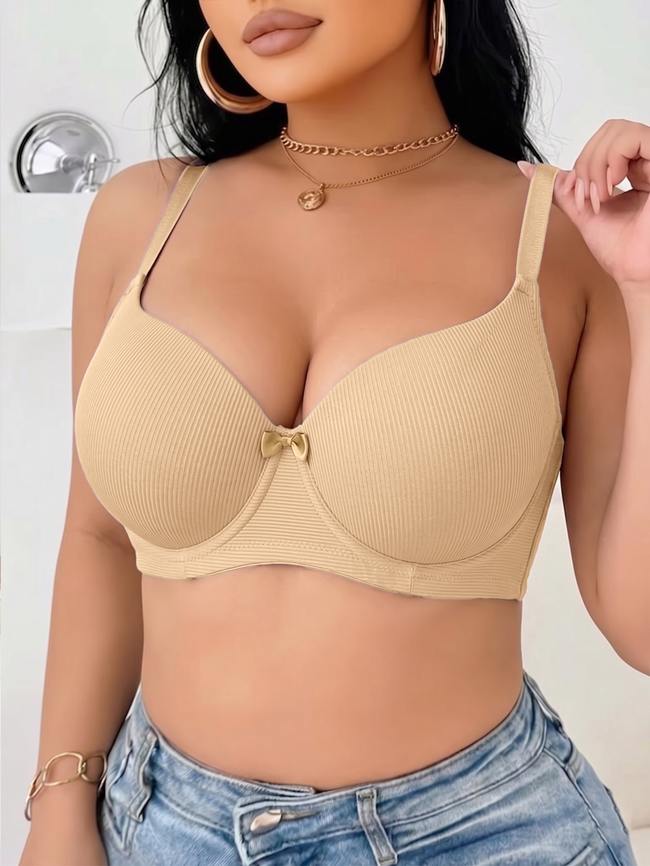 Plus Size Ribbed Women Bra Thi - مراجعة Underwire Bra Padded وسعره